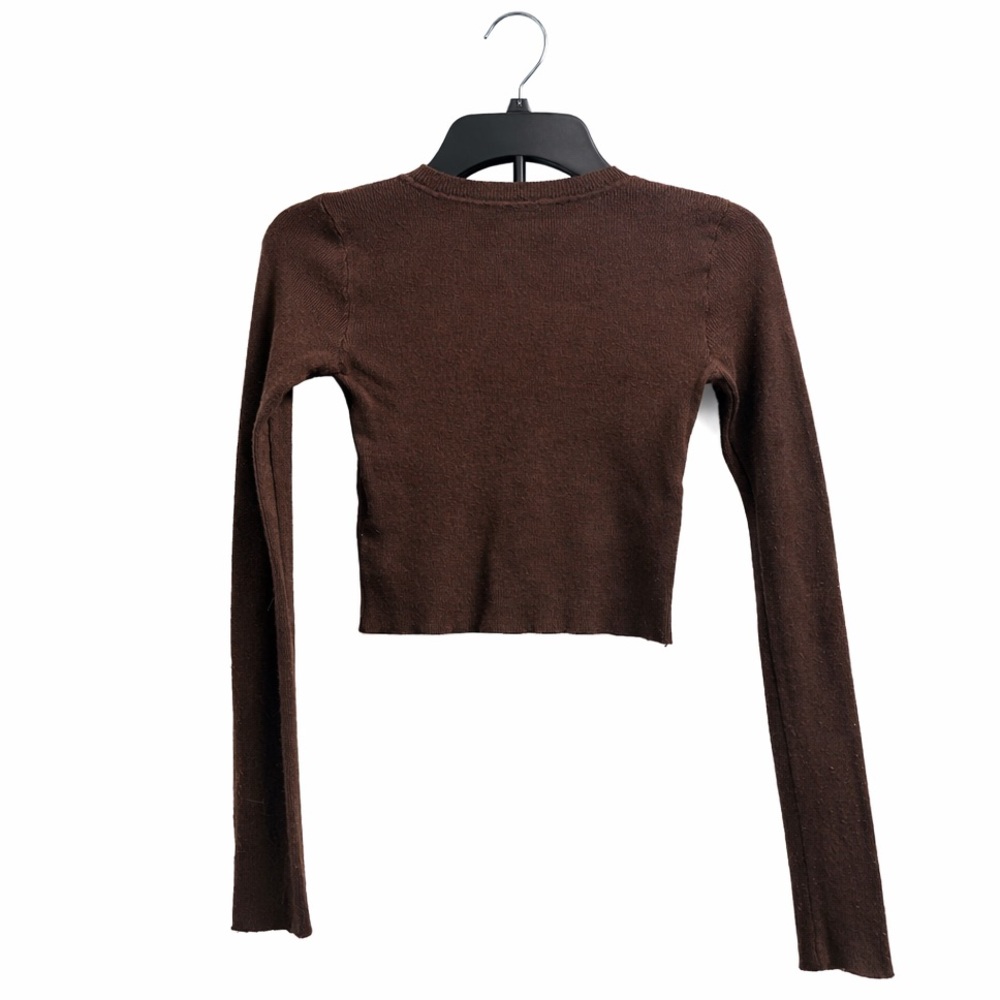 Brown Long Sleeve Women's Crop Top
